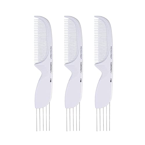 Cricket FF60 Friction Free Lift and Tease Comb 3-Pack for Styling, Fluffing, Adding Volume, All Hair Types, Anti-Static, White, Value Set, 3 PK - MHC Beauty Products