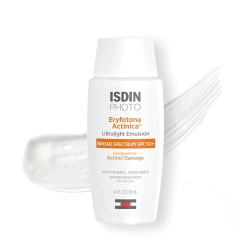 ISDIN Eryfotona Actinica Zinc Oxide and 100% Mineral Sunscreen Broad Spectrum SPF 50+, No White Cast, Suitable for Sensitive Skin, 3.4 Fl Oz - MoreHair City Beauty Products