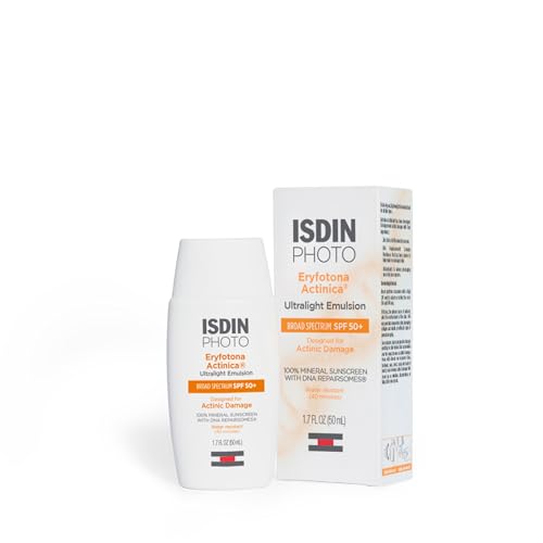 ISDIN Eryfotona Actinica Zinc Oxide and 100% Mineral Sunscreen Broad Spectrum SPF 50+, No White Cast, Suitable for Sensitive Skin, travel-size (1.7 Fl Oz) - MoreHair City Beauty Products