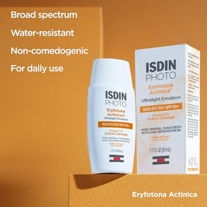 ISDIN Eryfotona Actinica Zinc Oxide and 100% Mineral Sunscreen Broad Spectrum SPF 50+, No White Cast, Suitable for Sensitive Skin, travel-size (1.7 Fl Oz) - MoreHair City Beauty Products