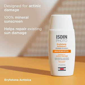 ISDIN Eryfotona Actinica Zinc Oxide and 100% Mineral Sunscreen Broad Spectrum SPF 50+, No White Cast, Suitable for Sensitive Skin, travel-size (1.7 Fl Oz) - MoreHair City Beauty Products