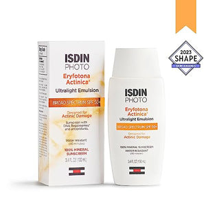 ISDIN Eryfotona Actinica Zinc Oxide and 100% Mineral Sunscreen Broad Spectrum SPF 50+, No White Cast, Suitable for Sensitive Skin, 3.4 Fl Oz - MoreHair City Beauty Products