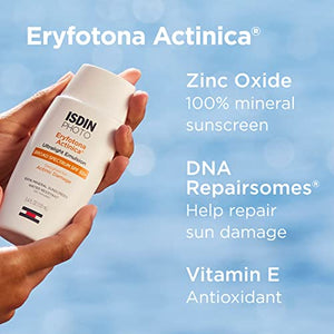 ISDIN Eryfotona Actinica Zinc Oxide and 100% Mineral Sunscreen Broad Spectrum SPF 50+, No White Cast, Suitable for Sensitive Skin, 3.4 Fl Oz - MoreHair City Beauty Products