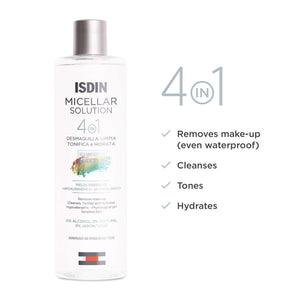 ISDIN Micellar Solution, 4 in 1 Makeup Remover, Cleanser, Hydrating Toner - Suitable for Sensitive Skin, 13.5 Fl. Oz - MoreHair City Beauty Products