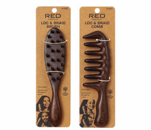 Red Premium Loc & Braid wooden brush and comb