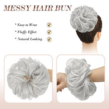 FESHFEN Messy Bun Hair Piece Hair Bun Scrunchies Synthetic Light Silver Grey Wavy Chignon Ponytail Hair Piece Thick Updo Hairpieces for Women Girls 1PCS - MoreHair City Beauty Products