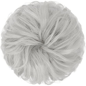 FESHFEN Messy Bun Hair Piece Hair Bun Scrunchies Synthetic Light Silver Grey Wavy Chignon Ponytail Hair Piece Thick Updo Hairpieces for Women Girls 1PCS - MoreHair City Beauty Products